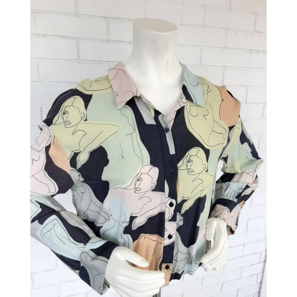 Zara Crop Blouse with Abstract Women Print - Picture 2 of 7